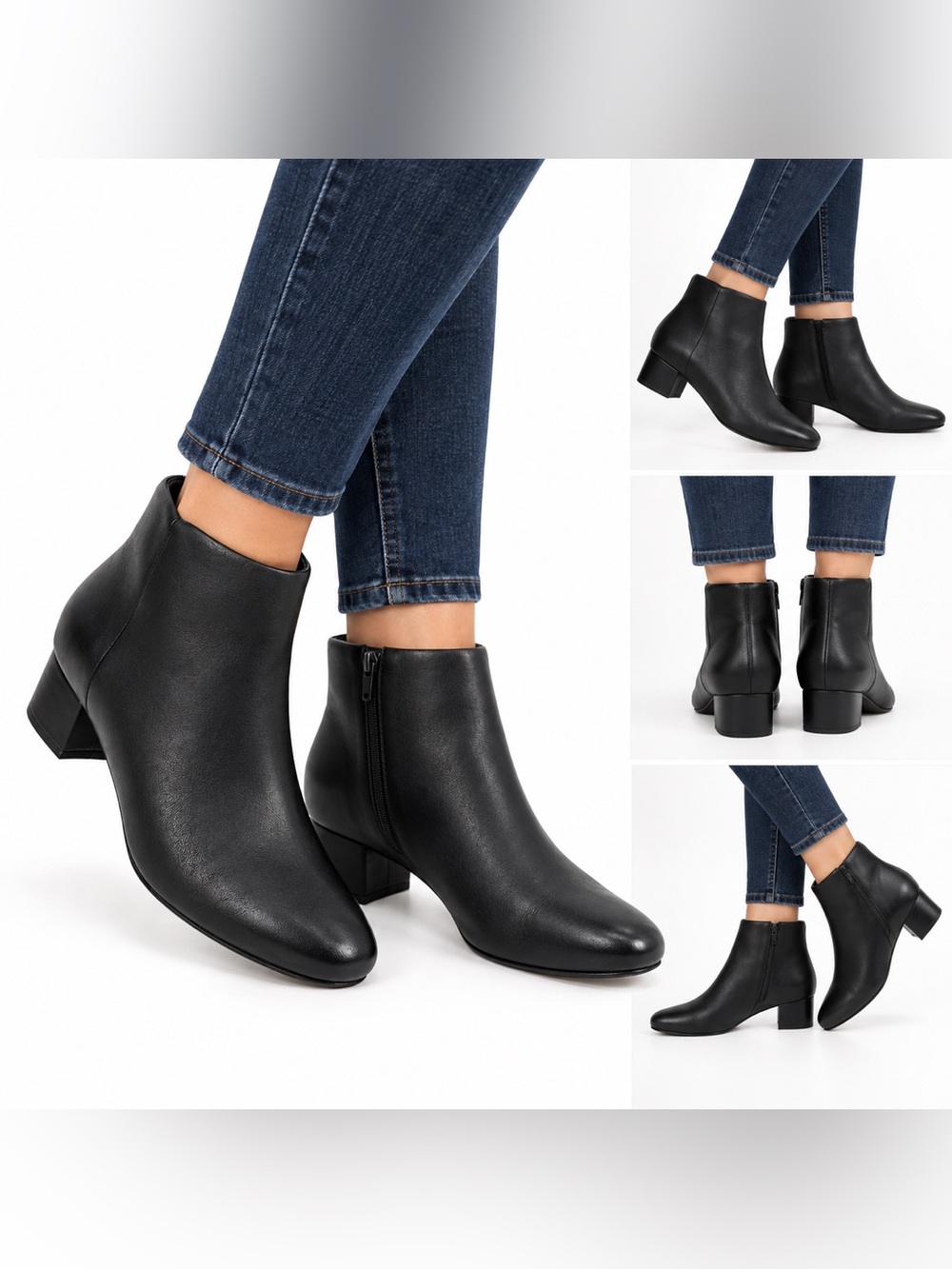 Clarks Collection Chartli Lilac Black Leather Ankle Boots Block Heel Size 8